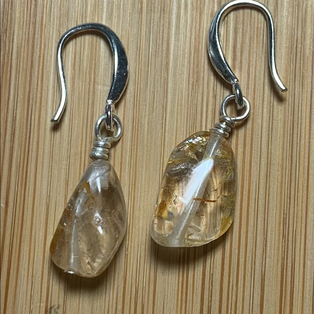 Rutilated Quartz earrings. SS Ear wire/ Small - Picture 2 of 6